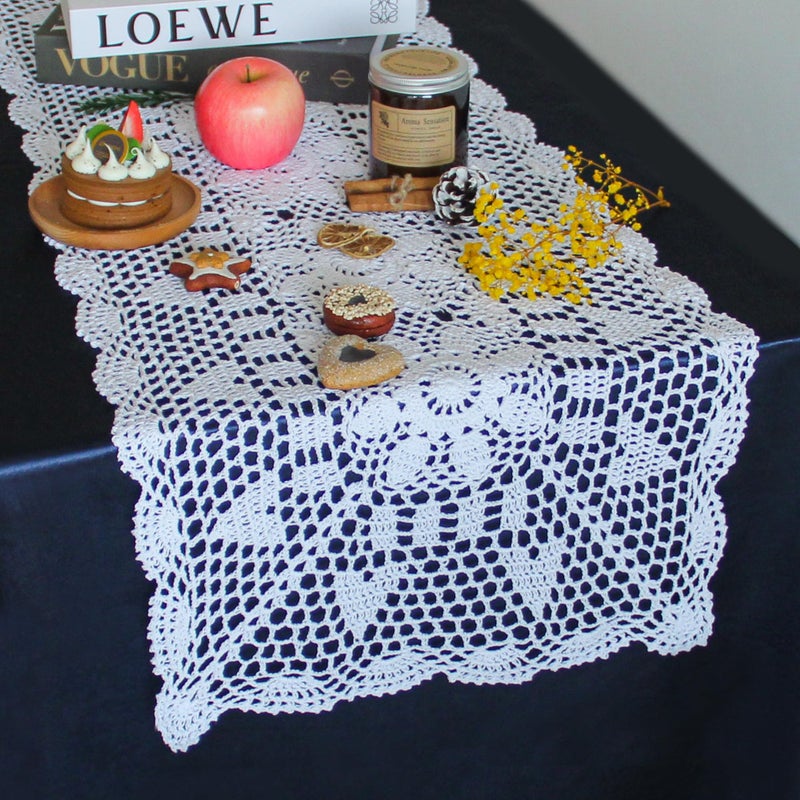 kilofly Handmade Crochet Lace Rectangular Table Runner 15 x 51 Inch, White - Image 2